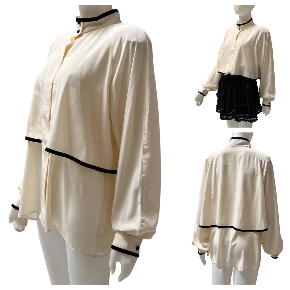 VTG 80s Regina Porter Secretary Blouse Capelet Sz‎ Large Office Siren Hong Kong